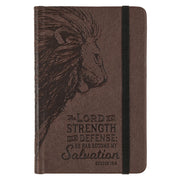 Strength and Defense Lion Walnut-Brown Faux Leather Hardcover Notebook with Elastic Band Closure  - Exodus 15:2