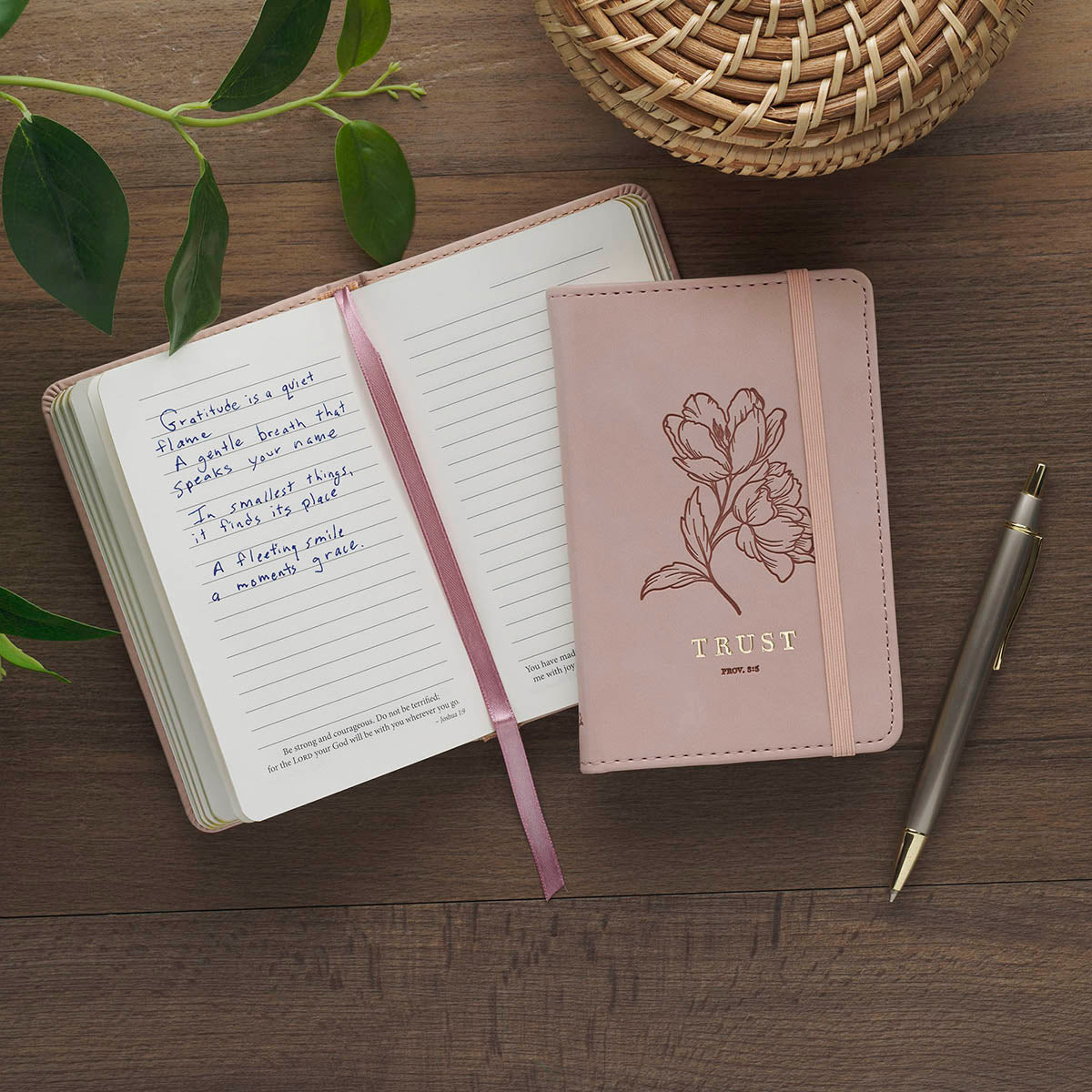 Trust Mottled Blush Faux Leather Hardcover Notebook with Elastic Band Closure - Proverbs 3:5