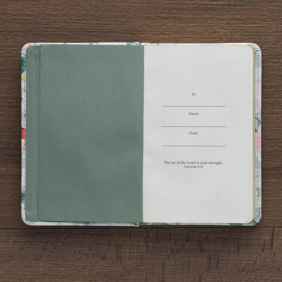 He Restores My Soul Green Floral Faux Leather Hardcover Notebook with Elastic Closure - Psalm 23:3