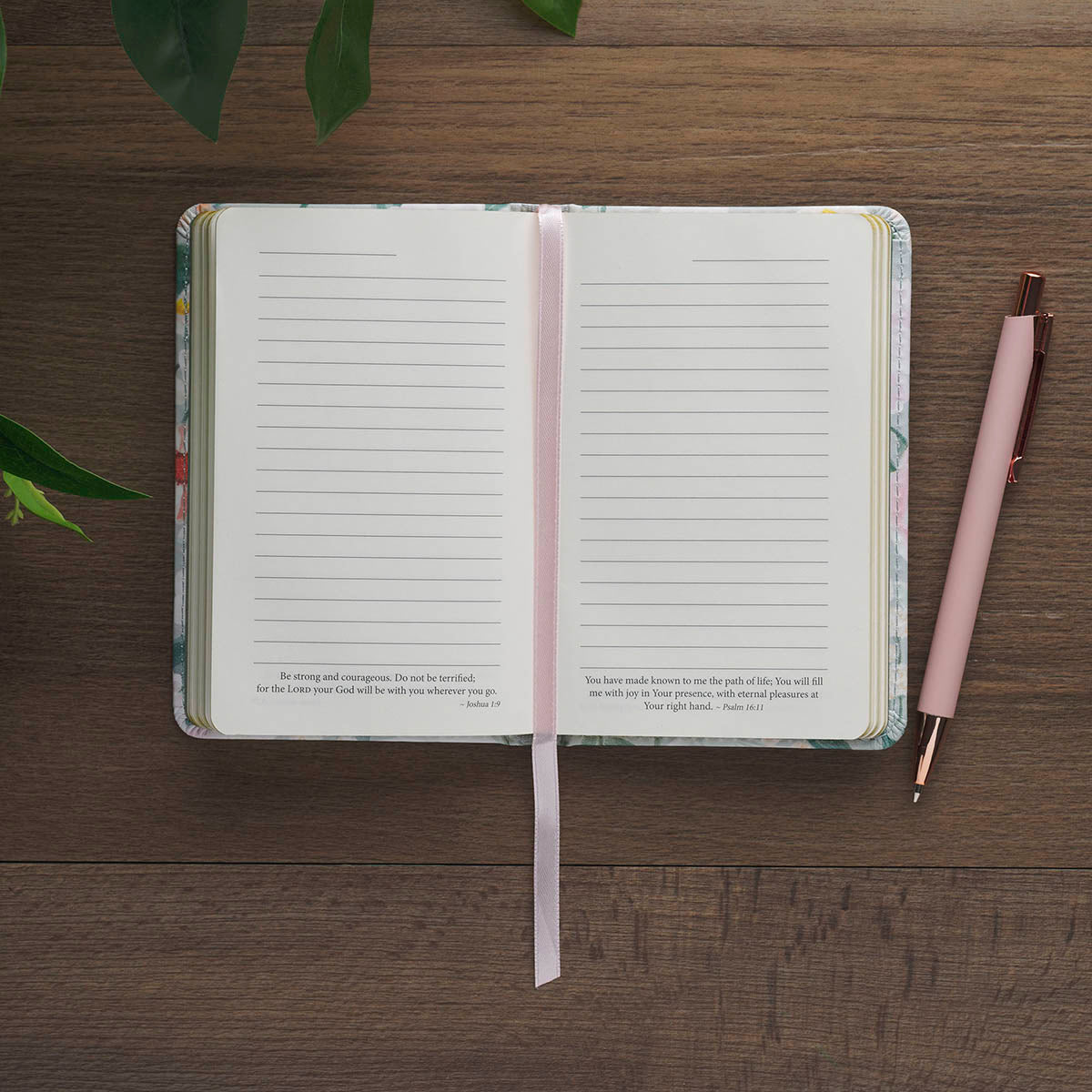 He Restores My Soul Green Floral Faux Leather Hardcover Notebook with Elastic Closure - Psalm 23:3