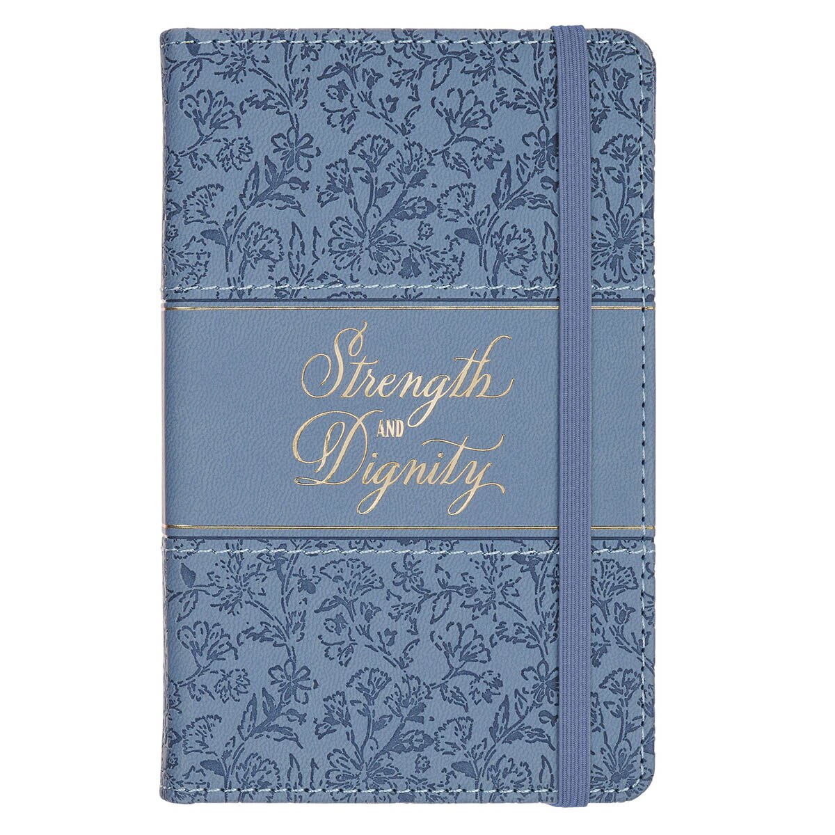 Strength and Dignity Blue Cottage Garden Faux Leather Hardcover Notebook with Elastic Band Closure - Proverbs 31:25