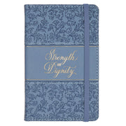 Strength and Dignity Blue Cottage Garden Faux Leather Hardcover Notebook with Elastic Band Closure - Proverbs 31:25