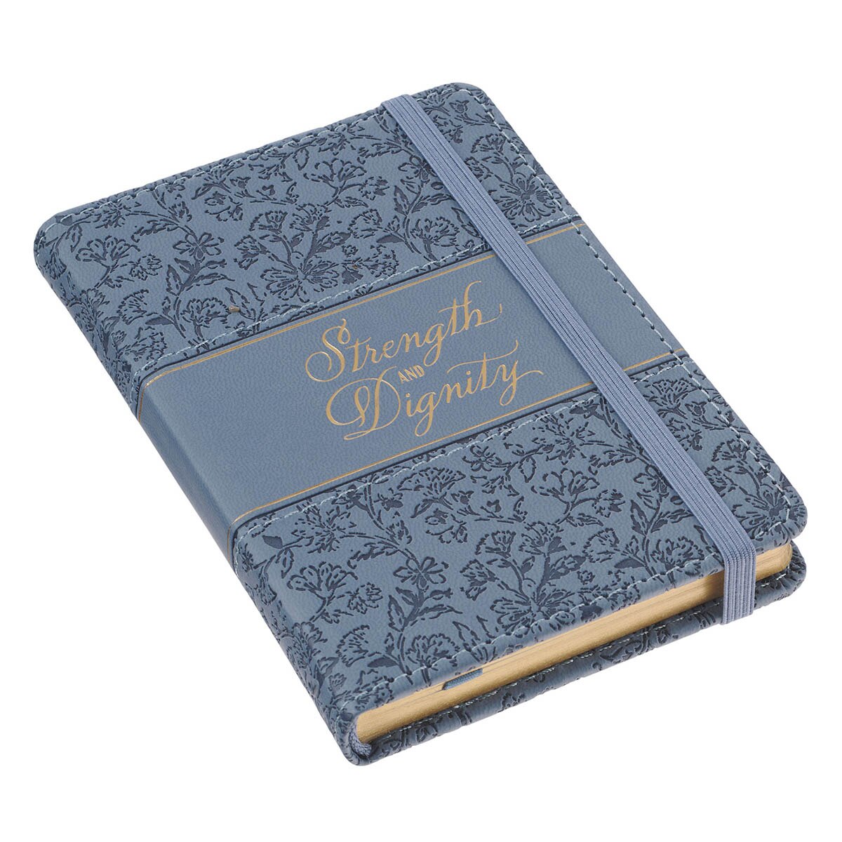 Strength and Dignity Blue Cottage Garden Faux Leather Hardcover Notebook with Elastic Band Closure - Proverbs 31:25