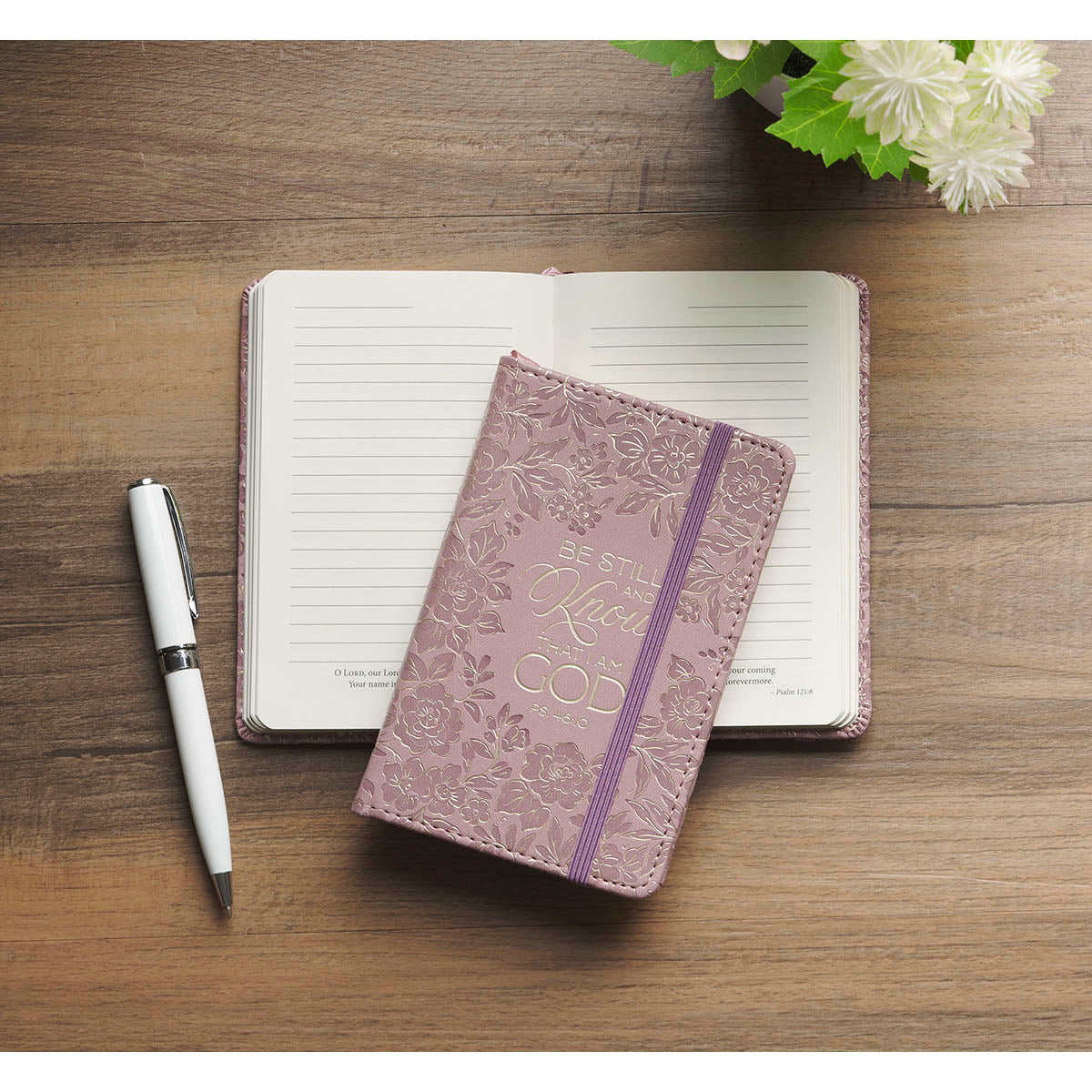 Be Still and Know Mauve Floral Hardcover Notebook with Elastic Closure - Psalm 46:10