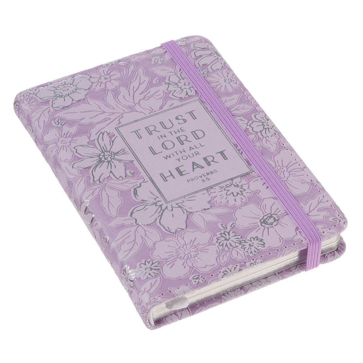 Trust in the Lord Lilac Floral Hardcover Notebook with Elastic Band Closure - Proverbs 3:5