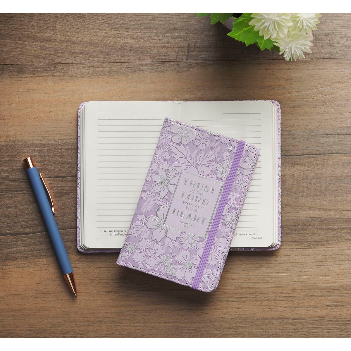 Trust in the Lord Lilac Floral Hardcover Notebook with Elastic Band Closure - Proverbs 3:5