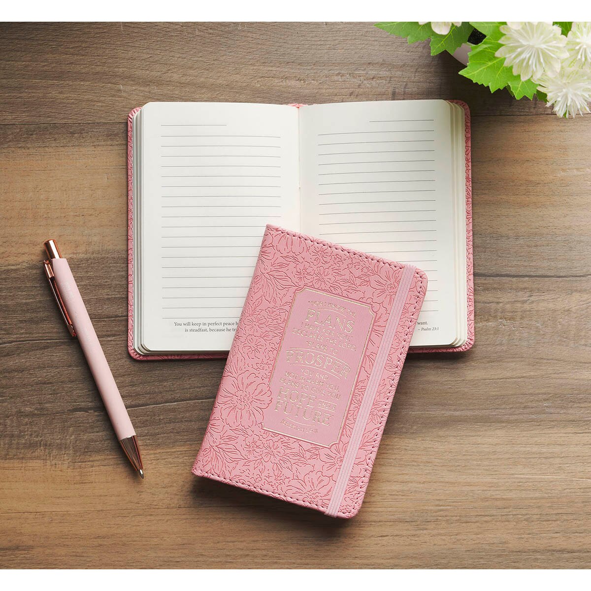 Hope and a Future Pink Bloom Faux Leather Hardcover Notebook with Elastic Closure - Jeremiah 29:11