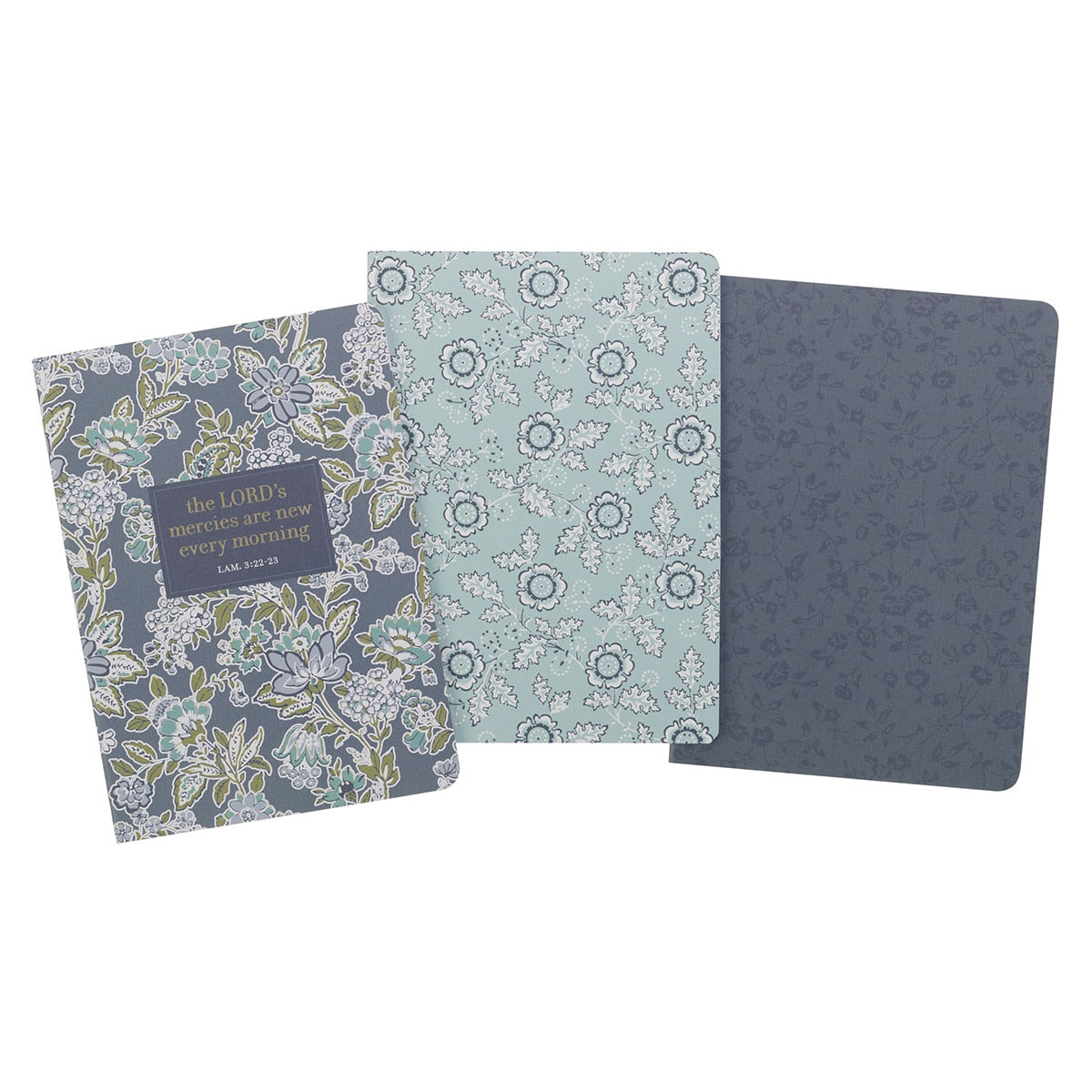 Morning Mercies Blue and Green Floral Notebook Set - Lamentations 3:22-23
