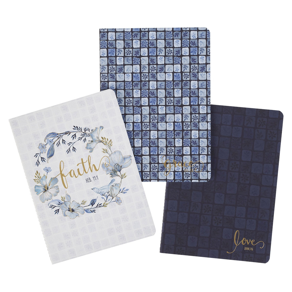 Faith Love and Grace Blue Floral Tile Notebook Set