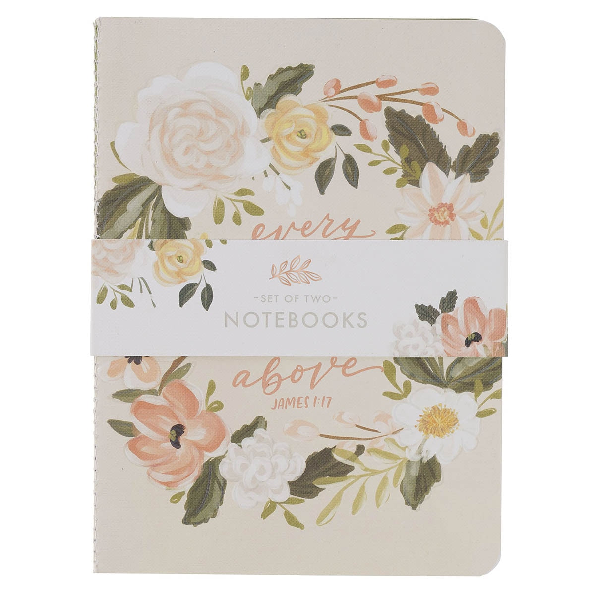 Good Gift and Rejoice Green and Cream Floral Medium Notebook Set