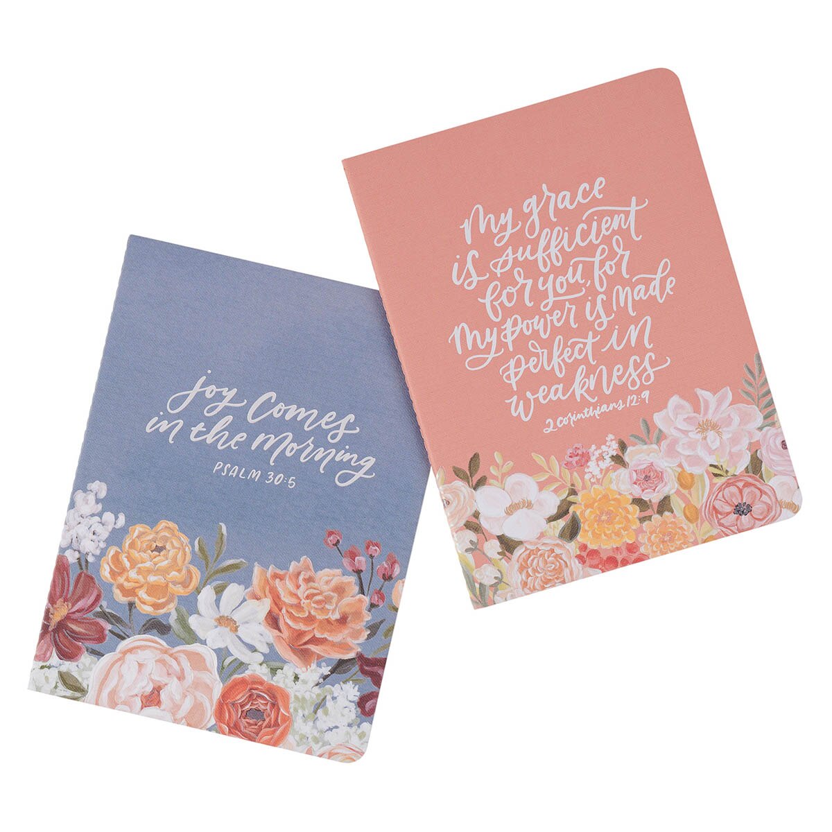 Joy and Grace Peach and Blue Floral Medium Notebook Set 