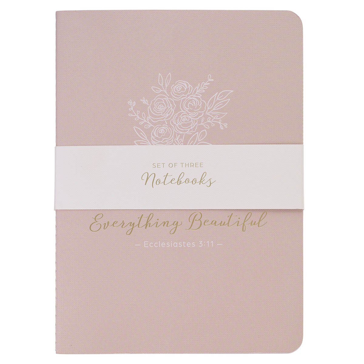 Everything Beautiful Blush and Taupe Floral 3-Piece Large Notebook Set - Ecclesiastes 3:11