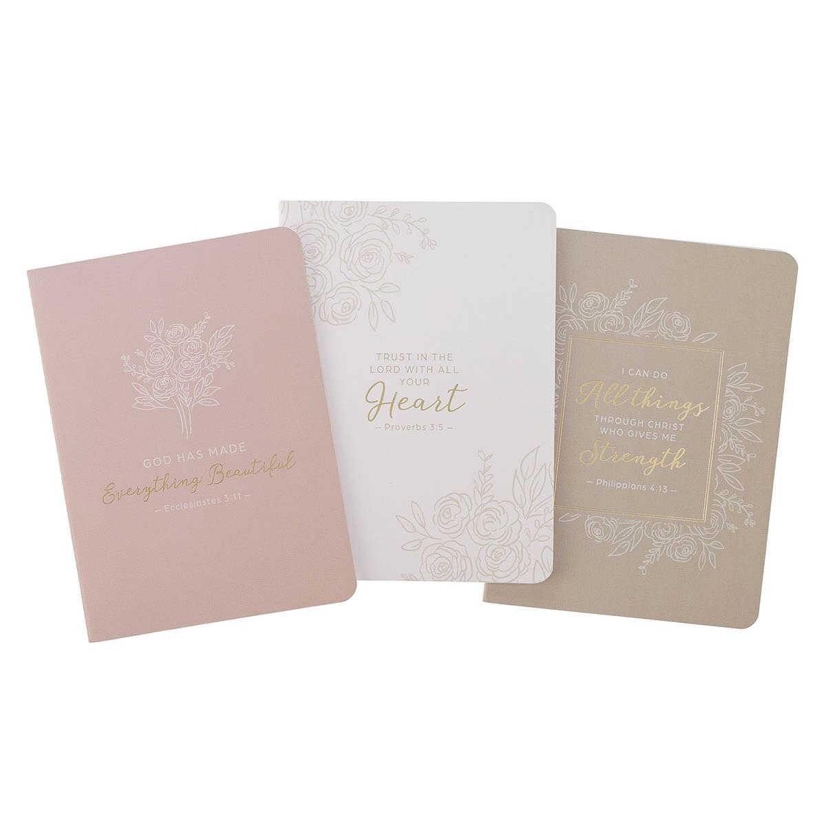 Everything Beautiful Blush and Taupe Floral 3-Piece Large Notebook Set - Ecclesiastes 3:11