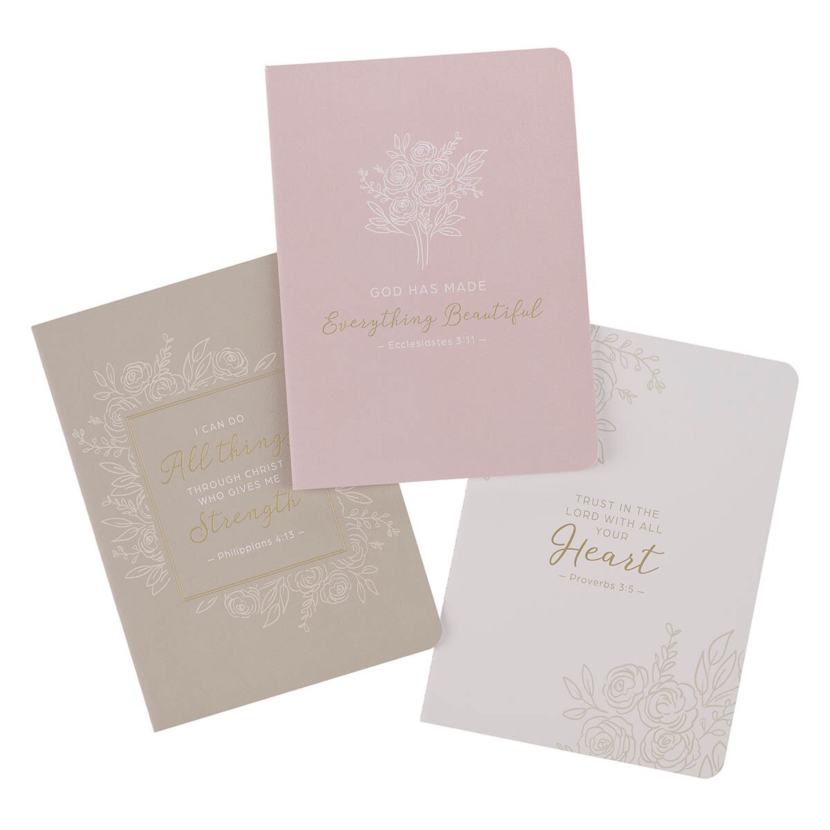 Everything Beautiful Blush and Taupe Floral 3-Piece Large Notebook Set - Ecclesiastes 3:11