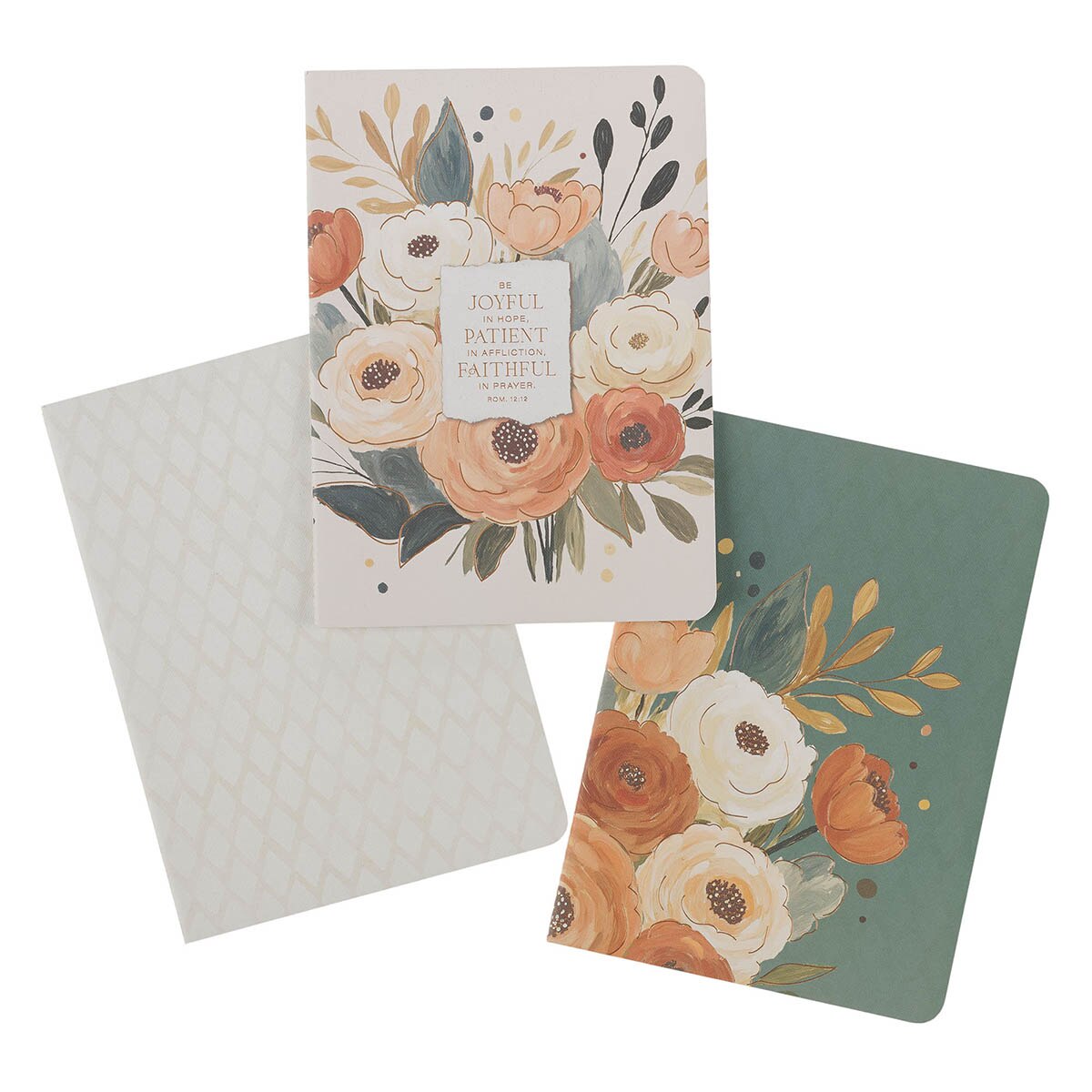 Joyful Patient Faithful Heirloom Floral 3-piece Large Notebook Set - Romans 12:12