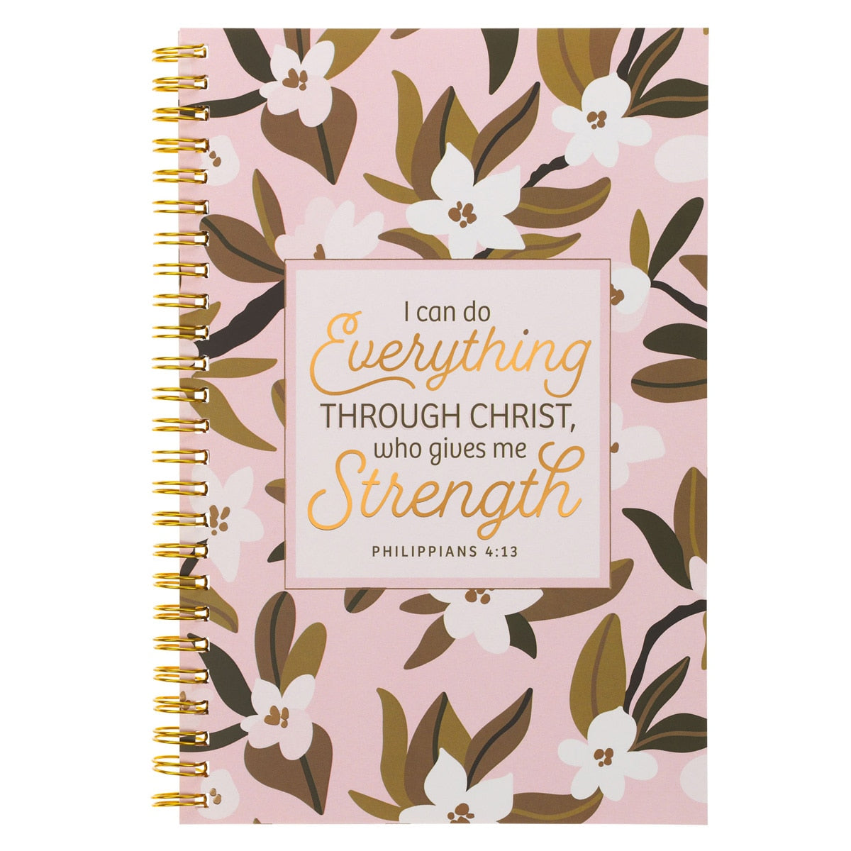 Through Christ Pink Floral Spiral Notebook  - Phil 4:13