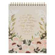Under His Wings Green Floral Wirebound Notepad - Psalm 91:4