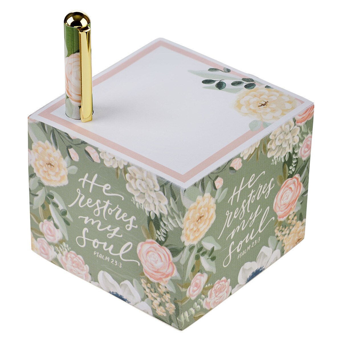 The Lord Stood With Me Green Floral Note Block and Pen Set - 1 Timothy 4:17