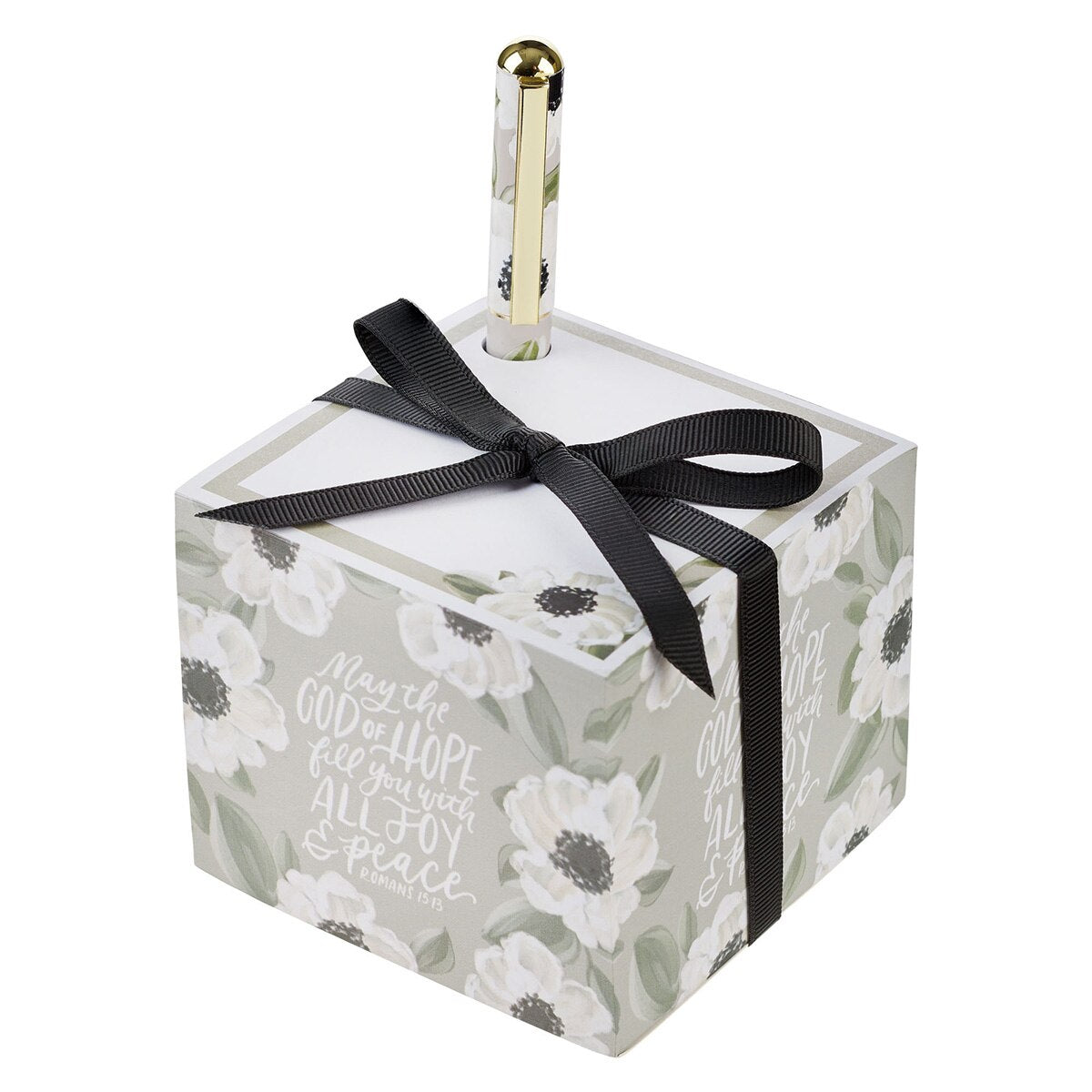 Joy and Peace Monochromatic Floral Note Block with Pen Set - Romans 15:13