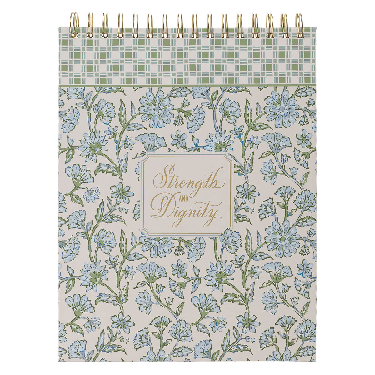 Strength and Dignity Blue Cottage Garden Spiral Notepad - Proverbs 31:25