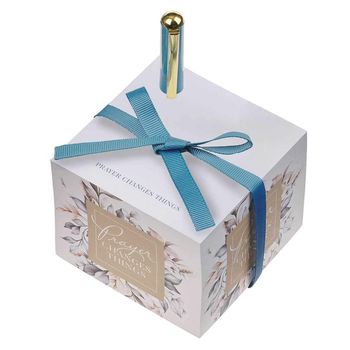 Prayer Changes Things Blue Botanical Note Block with Pen Gift Set