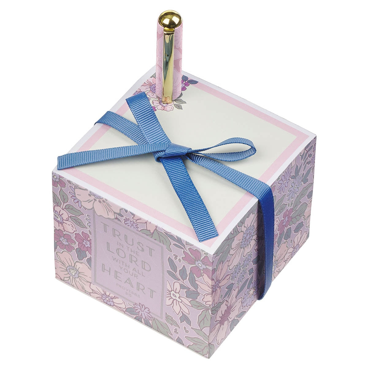 Trust in the Lord Purple Spring Floral Note Block with Pen Gift Set - Proverbs 3:5