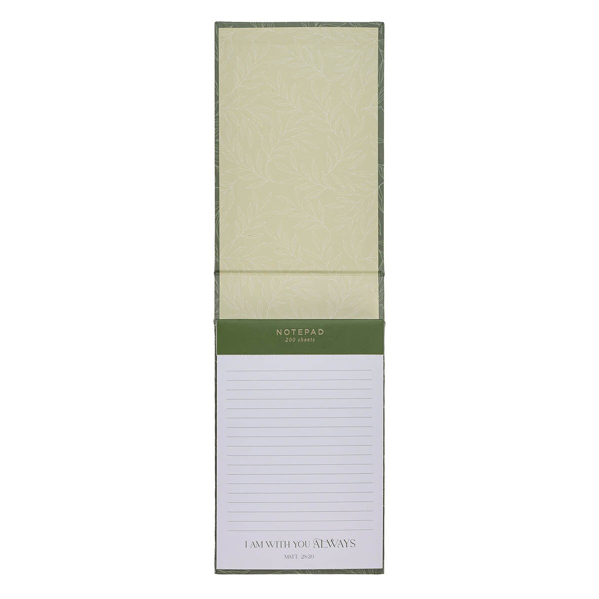 I Am With You Always Green Botanical Leaf Hardcover Top-flip Notepad - Matthew 28:20
