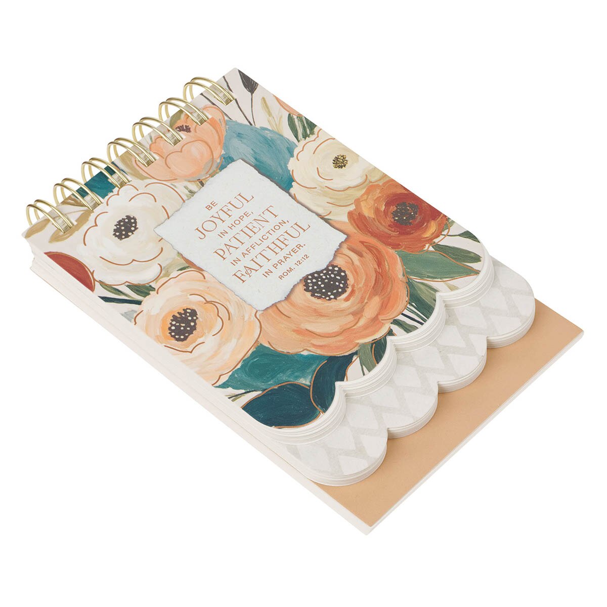 Joyful Patient Faithful Heirloom Floral Tiered Spiral Notepad - Romans 12:12