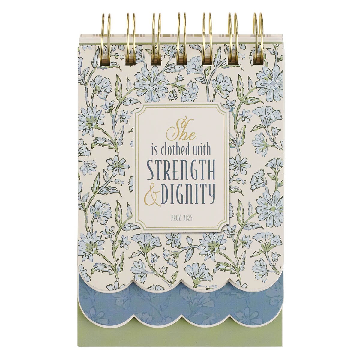 Strength and Dignity Blue Cottage Garden Tiered Spiral Notepad  - Proverbs 31:25