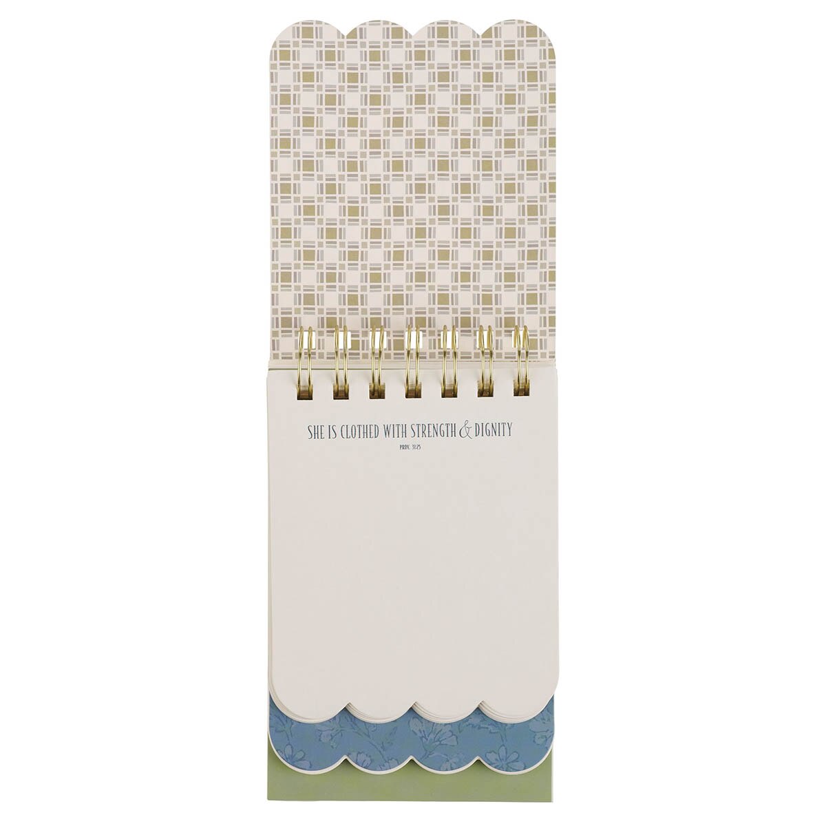 Strength and Dignity Blue Cottage Garden Tiered Spiral Notepad  - Proverbs 31:25