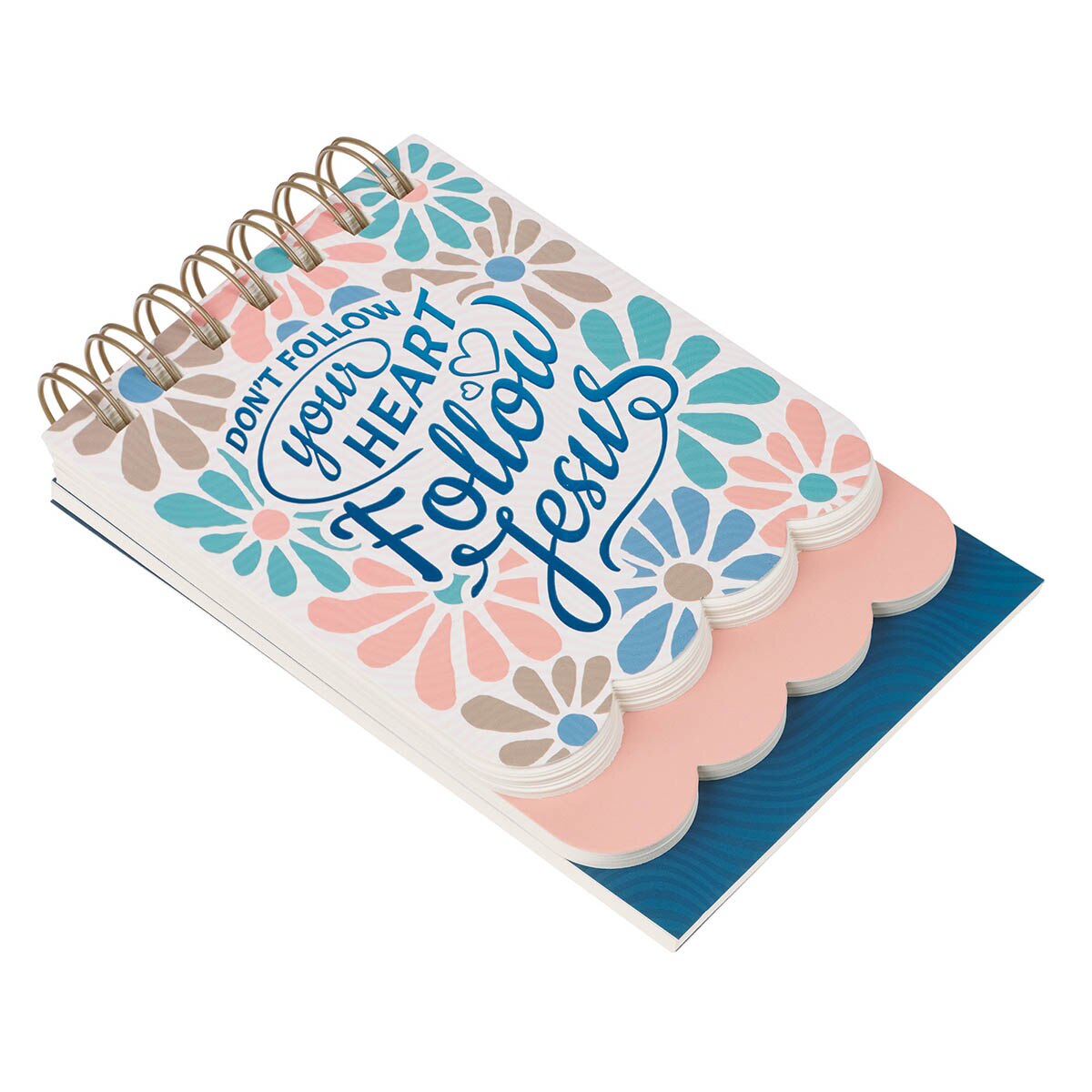 Follow Jesus Peach Floral Mosaic Tiered Spiral Notepad