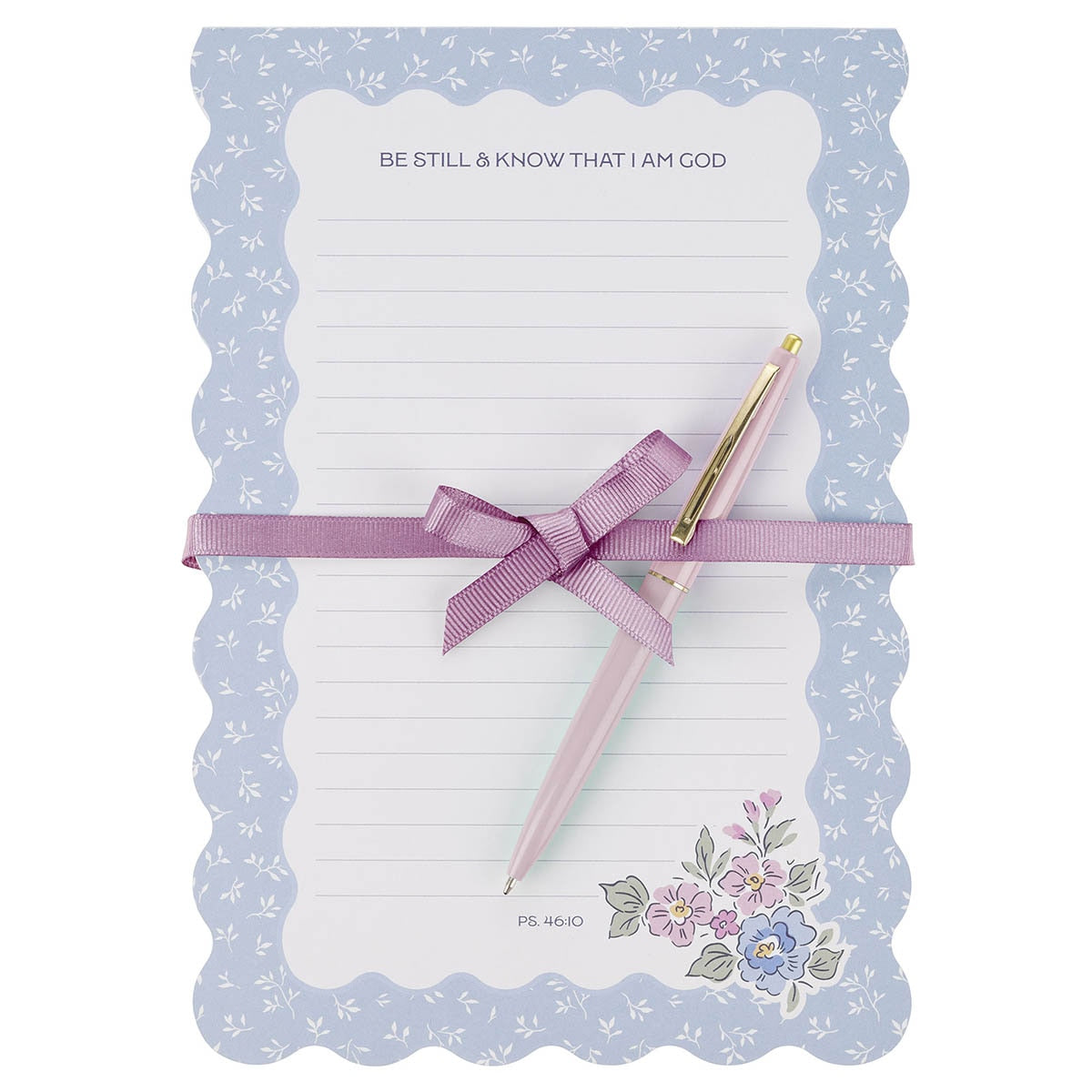 Be Still and Know Periwinkle Floral Notepad and Pen Gift Set - Psalm 46:10