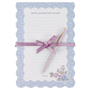 Be Still and Know Periwinkle Floral Notepad and Pen Gift Set - Psalm 46:10