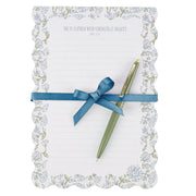 Strength and Dignity Blue Cottage Garden Scalloped Notepad and Pen Gift Set - Proverbs 31:25
