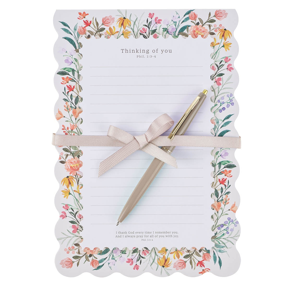 Thinking of You Cream Bouquet Notepad and Pen Gift Set - Philippians 1:3-4