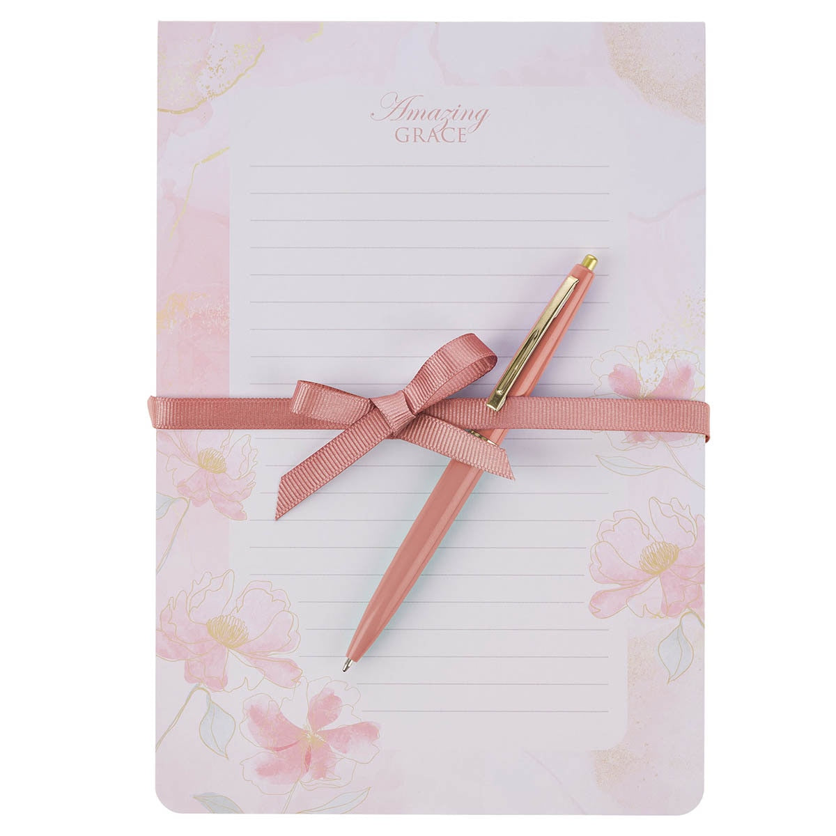 Amazing Grace Pink Floral Notepad and Pen Gift Set