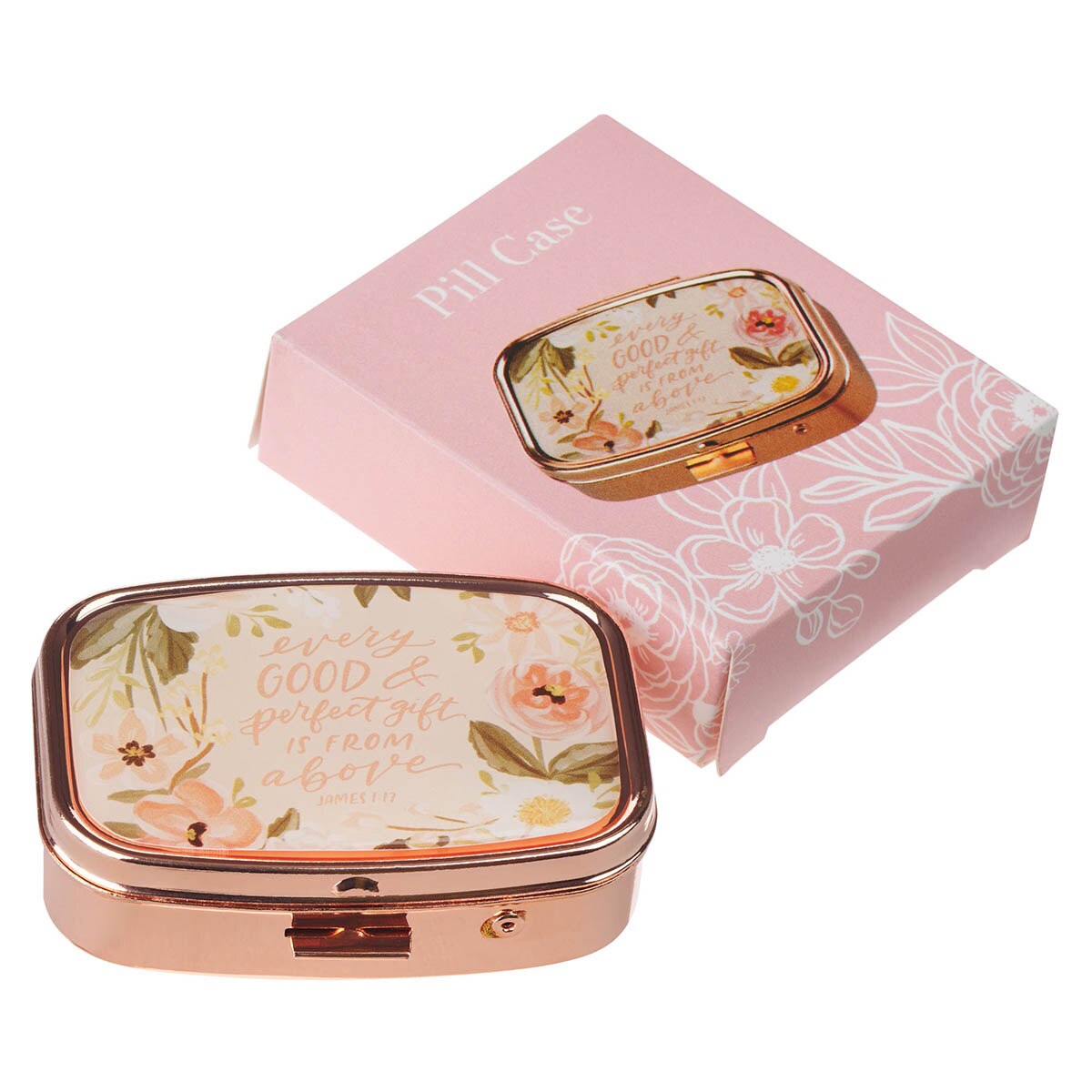 Every Good and Perfect Gift Rose Gold Pill Case - James 1:17
