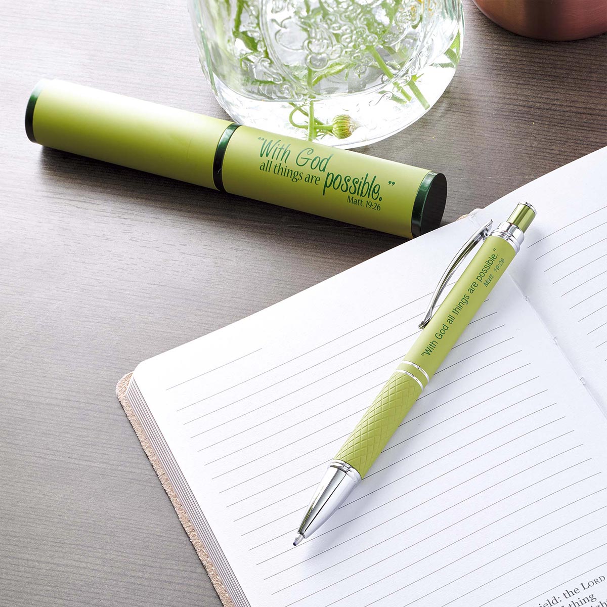 All Things are Possible Green Gift Pen and Case - Matthew 19:26