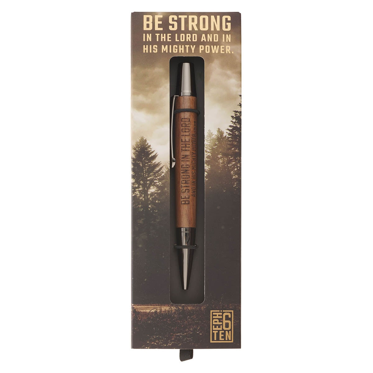 Be Strong in the Lord Brown Wooden Gift Pen - Ephesians 6:10
