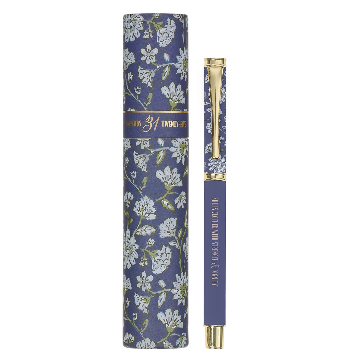 Strength and Dignity Blue Cottage Garden Pen and Case Gift Set - Proverbs 31:25