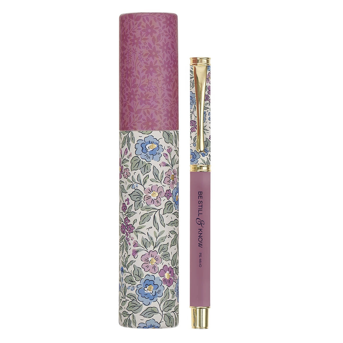 Be Still and Know Purple Floral Pen and Case Gift Set - Psalm 46:10