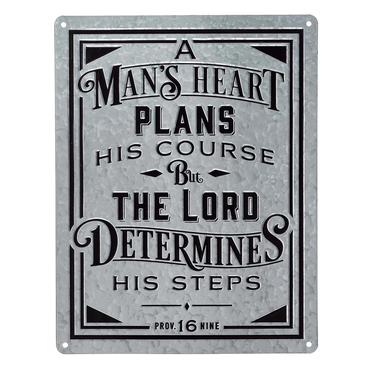 A Man's Heart Vintage Galvanized Metal Wall Art - Proverbs 16:9