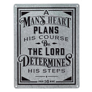 A Man's Heart Vintage Galvanized Metal Wall Art - Proverbs 16:9