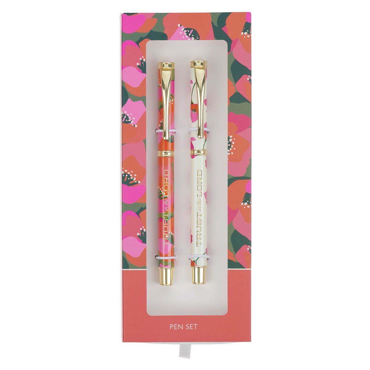 Trust in the Lord Coral Floral Pen Set - Proverbs 3:5