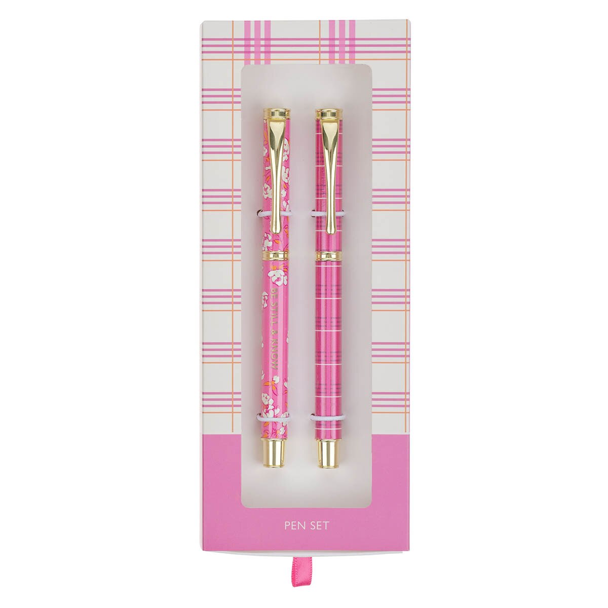Be Still and Know Pink Plaid Pen Set - Psalm 46:10