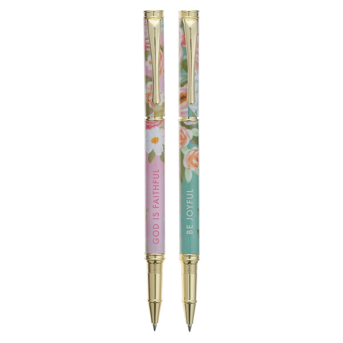 Joyful and Faithful Pink and Green Floral Pen Set