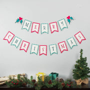 Merry Christmas Red and Teal Plaid  Paper Garland