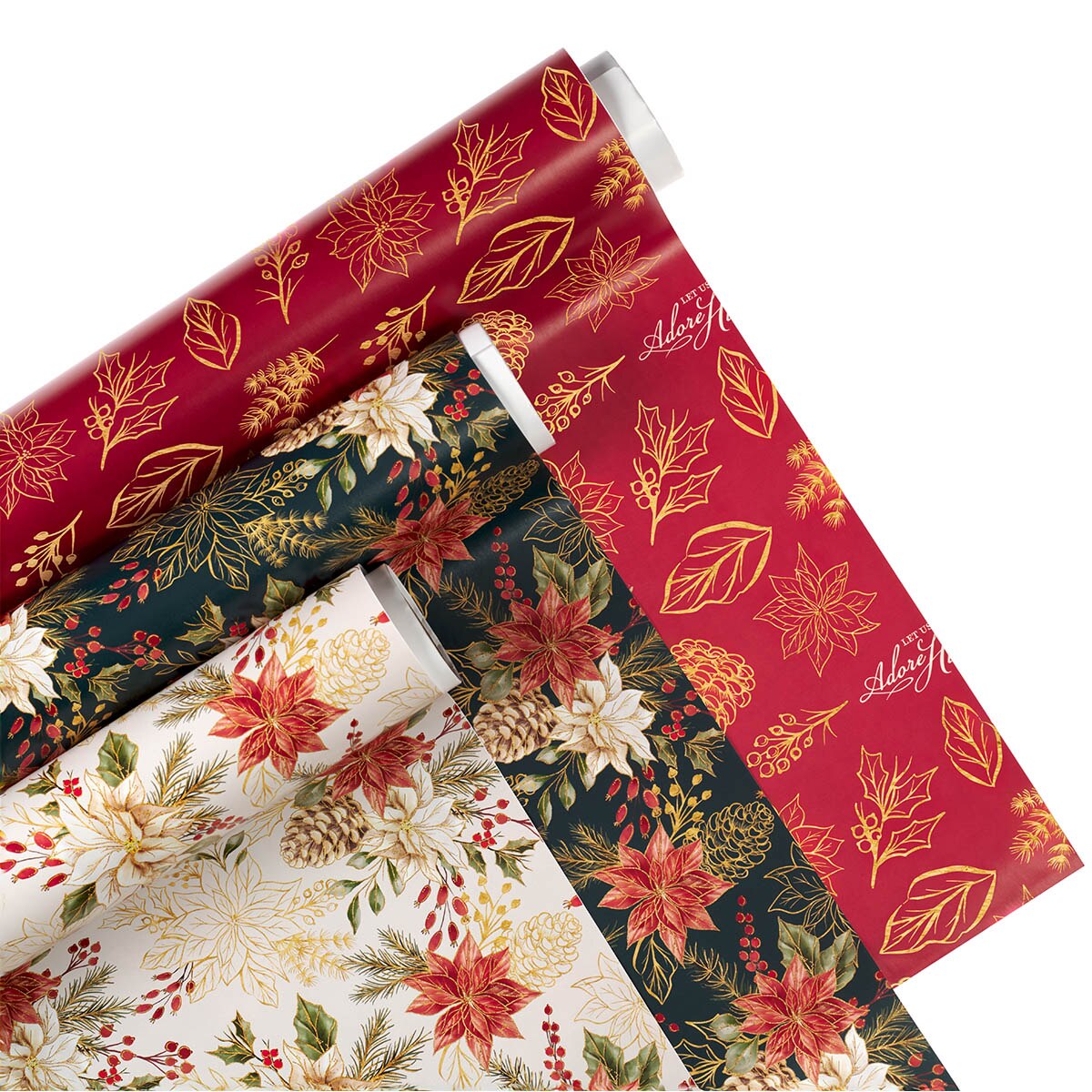 Adore Him Poinsettia Wrapping Paper Set