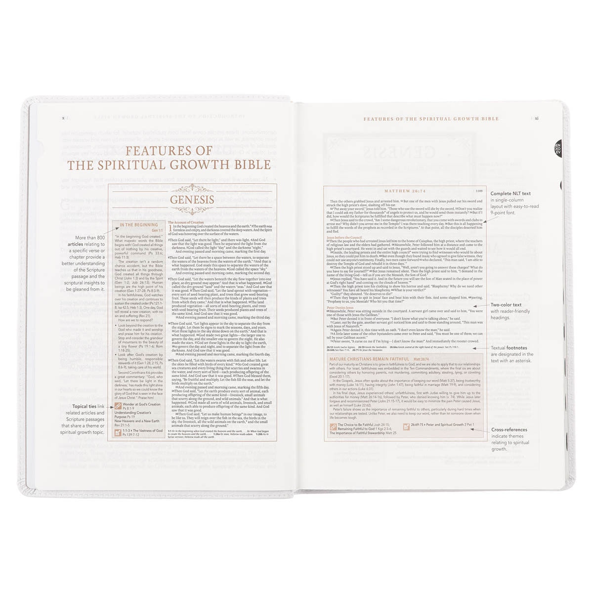 White Full Grain Leather Spiritual Growth Bible