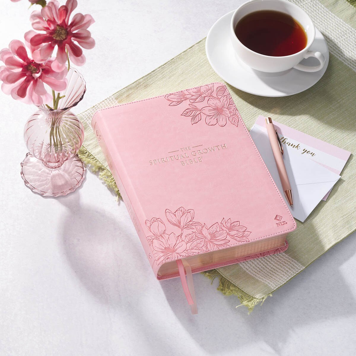Pink Magnolia Faux Leather Spiritual Growth Bible